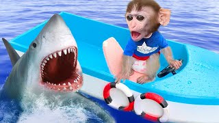 Baby Monkey Chu Chu Drives a Boat to Visit the Dog and Takes a Bath with the Duckling in the Bathtub [upl. by Vierno]