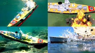 Cardboard ship sinking RC battleship Scharnhorst in battle against the ship Duke of York WW2 [upl. by Nnaycnan385]