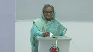 Bangladesh PM Hasina votes in election without opposition  AFP [upl. by Lathan723]