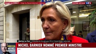 Nomination de Michel Barnier  la réaction de Marine Le Pen [upl. by Osgood]