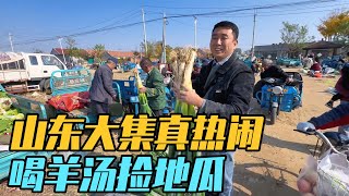 山东入冬大集喝羊汤，跟媳妇儿在地里捡了100斤地瓜，太过瘾了【家和远方的旅行】 [upl. by Roux930]