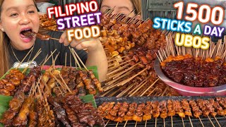 Filipino Street Food IHAW IHAW Pork Barbeque Isaw Balat Atay at Bulaklak ni Aleng Bebengs Bbq [upl. by Letsyrc952]