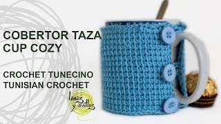 Tutorial Cobertor Tazas Crochet o Ganchillo Tunecino Cup Cozy [upl. by Atikahs]