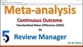 Meta analysis for continuous outcome using Standardized Mean Difference SMD in Review Manager RevMan [upl. by Mharg793]