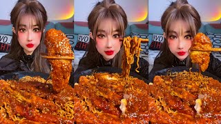 ASMR MUKBANG NOODLES WITH CHICKEN  EATING FIRE NOODLES SPICY FOOD CHALLENGE [upl. by Akirahc]