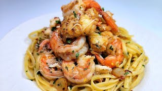 SEAFOOD PASTA  recipe aglio e olio Italian [upl. by Caritta]