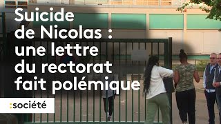 Harcèlement scolaire  après le suicide de Nicolas une lettre du rectorat fait scandale [upl. by Suiremed]