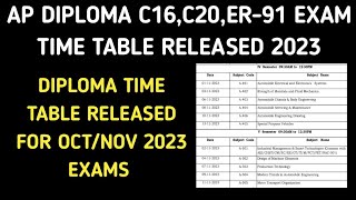 ap diploma c16c20 regular and supply exams time table 2023 released Er91 time table released 2023 [upl. by Nimoynib]