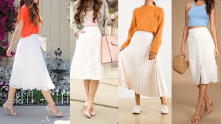 Chic white Midi Skirt outfit ideas How to Wear White Midi Skirt in a trendy way [upl. by Soph]