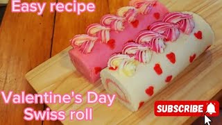 The easiest Valentines Swiss roll cake no fancy accessories baking shorts short [upl. by Znerol259]