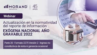 Parte 20  Formato 2275 Versión 2  Ingreso no constitutivos de renta ni ganancia ocasional [upl. by Eiralam]