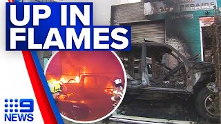 Greenacre repair business up in flames  9 News Australia [upl. by Hsirap]