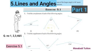 7th class mathsChapter 5💁‍♀️Lines and Angles💁‍♂️Exercise 51 Q no 1234amp5 part 1with notes [upl. by Goulder475]