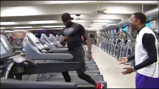 AMAZING TREADMILL WORKOUT Watch fitness trainer Leo Cort run across six treadmills on live TV [upl. by Rise]