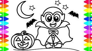 HAPPY HALLOWEEN COLORING Learning How to a Draw Dracula Halloween Costume Coloring Book for Kids [upl. by Novak]