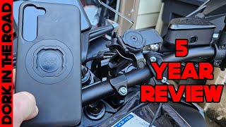 Quad Lock 5 Year Review  Motorcycle Handlebar Clamp Mount Install [upl. by Nrubyar459]