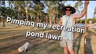 First attempt at coring and topdressing the recreation pond lawn [upl. by Larry]