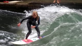 Amazing River Surfing Isar Eisbach in Munich at the English Garden [upl. by Einnaffit715]