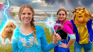 Magic Pretend Play with Elsa Anna Beast and Golden Doodle Puppy [upl. by Urina771]