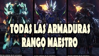 TODAS LAS ARMADURAS  RANGO MAESTRO  MHW Iceborne Gameplay Español [upl. by Aicnerolf]