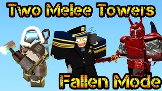 Two Melee Towers in Fallen Mode Roblox Tower Defense Simulator  Sledgers and Gladiators [upl. by Ecyoj84]