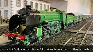 Rebuilt Aster Gauge 1 King Arthur live steam locomotive [upl. by Victorie]