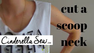 How to cut collar off tshirt  Cut tshirt into scoop neck  Make a lower neckline on a tee [upl. by Belamy634]