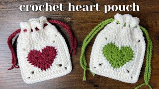 Crochet Heart Drawstring Pouch Tutorial amp Free Pattern [upl. by Hyacintha]