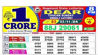 NAGALAND Lottery SAMBAD DEAR EVENING 8PM RESULT TODAY 03112024 STATE DEAR LOTTER [upl. by Wendi]