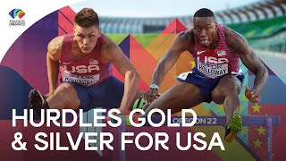 Holloway defends world title and leads USA 12 in 110m hurdles  World Athletics Champs Oregon 22 [upl. by Niabi]