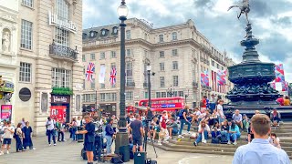 London Tour of PICCADILLY CIRCUS in Central London  Summer Walk in the UK  4K HDR [upl. by Adnelg]