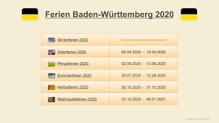 Ferien Baden Württemberg 2020 [upl. by Dempster999]