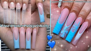 BLUE WINTER POLYGEL NAILS❄️ PEPPERMINT SNOWFLAKES amp SWEATER NAIL ART DESIGN  Nail Tutorial [upl. by Somisareg]