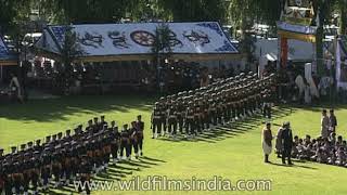 Bhutanese army the mami marches in the Changlimithang Stadium Thimphu Bhutan [upl. by Des]