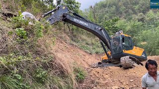 Excavator Cutting Loose Gravelly Hill Making Road Wider for Mountain Villagers [upl. by Tolliver]