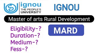 IGNOU Master of arts Rural Development  MARD ll Eligibility amp admission process [upl. by Marva]