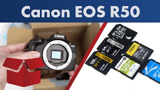 Canon EOS R50  SpeicherkartenEmpfehlungen und Lieferumfang Deutsch [upl. by Shivers]