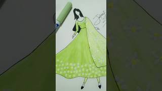 NEW BEAUTIFUL LIGHT GREEN DRESS DRAW BY Jqueendesigner fashion subscribe youtube trending [upl. by Dhar534]