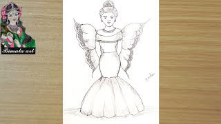 How to draw a Girl with Big wings Drawing easy 🧚 Pencil sketch for beginner😃  Girl drawing [upl. by Aicenad]