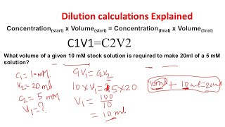 Dilution calculations  Dilution problems  Stock dilutions Biology and chemistry [upl. by Gisser]