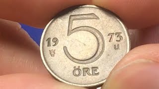 1973 Sweden 5 Öre Coin • Values Information Mintage History and More [upl. by Uuge]