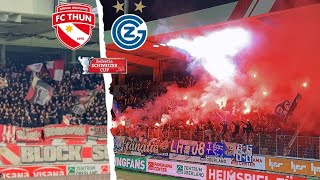 GC FANS PYROSHOW 🔥 während CUP Auswärtssieg  FC Thun v Grasshoppers Stimmungsvlog [upl. by Ydnor]