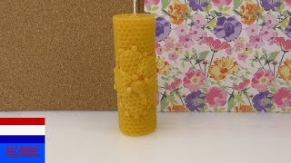 DIY kaars van bijenwas  bloemenmotief  zelf leuk cadeau maken [upl. by Elohcin971]