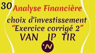 30Analyse financière choix dinvestissement exercice corrigé valeur actuelle nette VAN taux interne [upl. by Afital610]