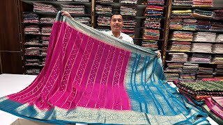 Bangalore Malleshwaram Raw SilkSemi Kanjivaram amp Semi crepe sareesSingle saree courier avail [upl. by Ilsel]