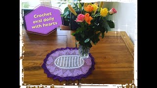 How to crochet oval doily with hearts Part 1 of 2 [upl. by Renado]