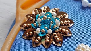 Embroidery sequin flower Embroidery 3D flower tutorial [upl. by Adnopoz]