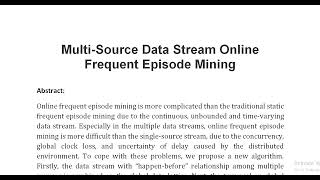 Multi Source Data Stream Online Frequent Episode Mining [upl. by Hadeehsar990]