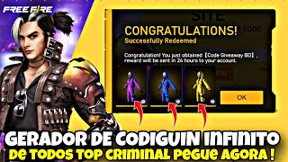 GERADOR DE CODIGUIN INFINITO DOS CONUNTO TOP CRIMINAL  COMO RESGATAR  REALMENTE FUNCIONA [upl. by Sheena680]