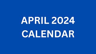 April 2024 Calendar with Holidays in USA India UK Australia Canada [upl. by Grosmark]